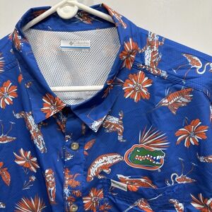 Columbia PFG Florida Gators Shirt Men's X-Large Blue Button Down Collar Fish New